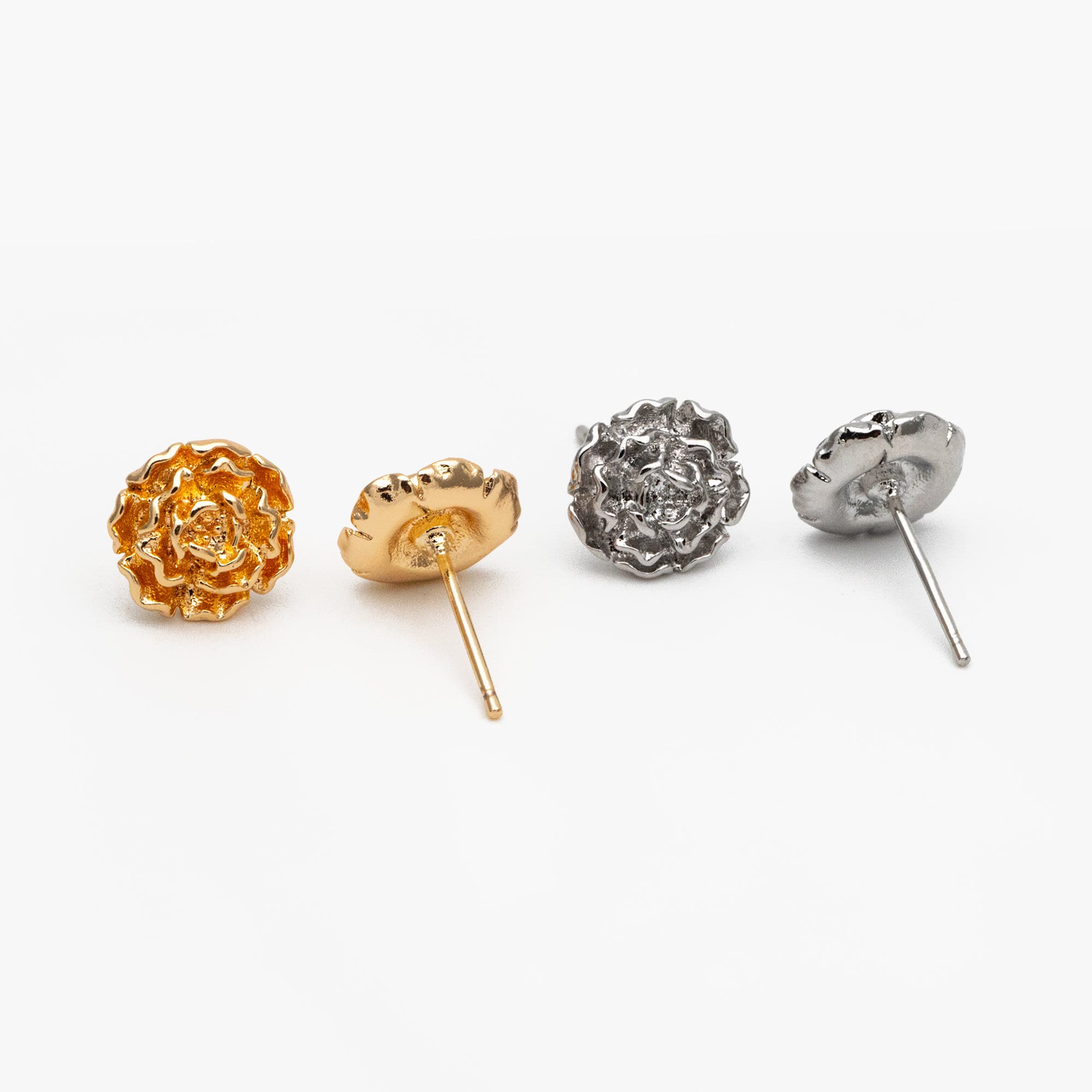 10pcs Gold/ Silver Rose Flower Earrings, 10mm, Gold/ Rhodium Plated Brass Dainty Stud Earrings (GB-4626-A)